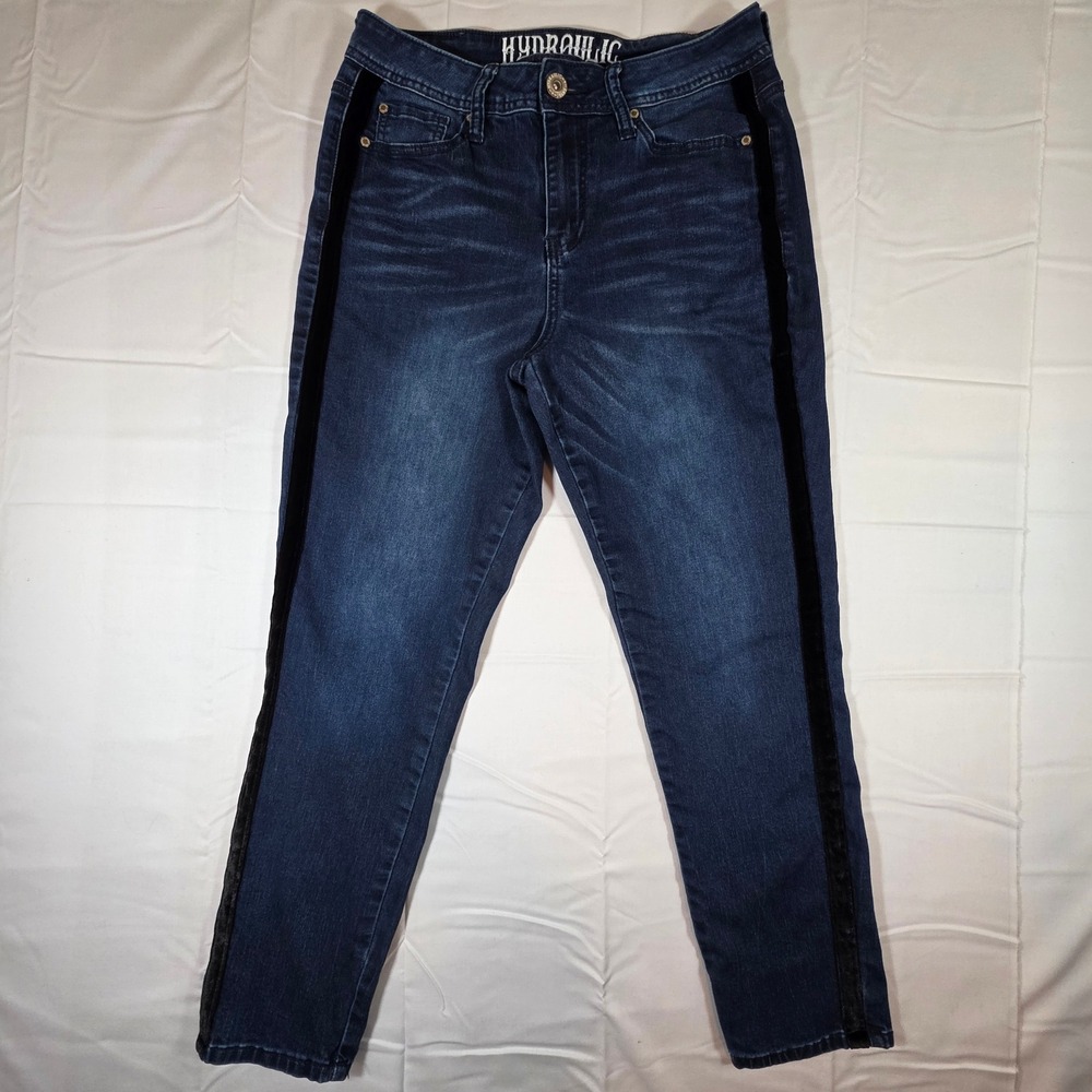 Hydraulic Soho High Dark Wash Skinny Jeans with Black Velvet Side Stripe Size 8
